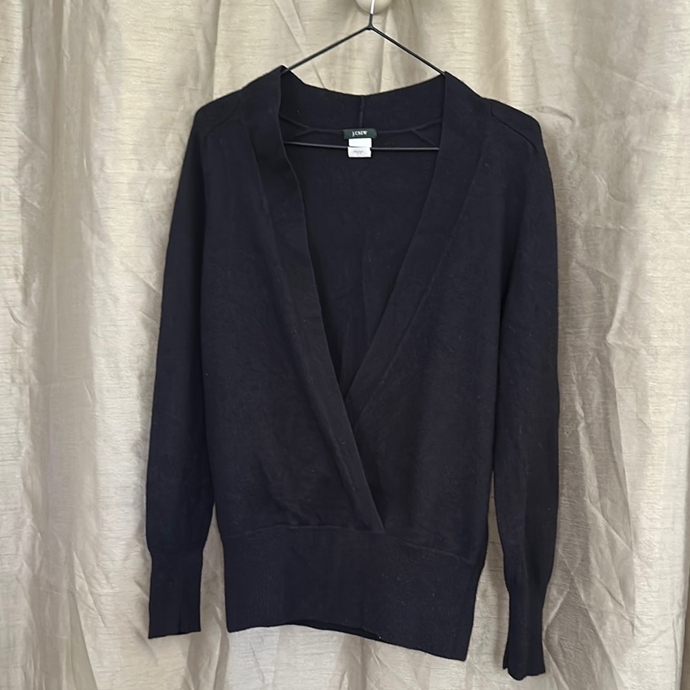 J. Crew Black V-Neck Sweater Wool Blend Long Sleeves